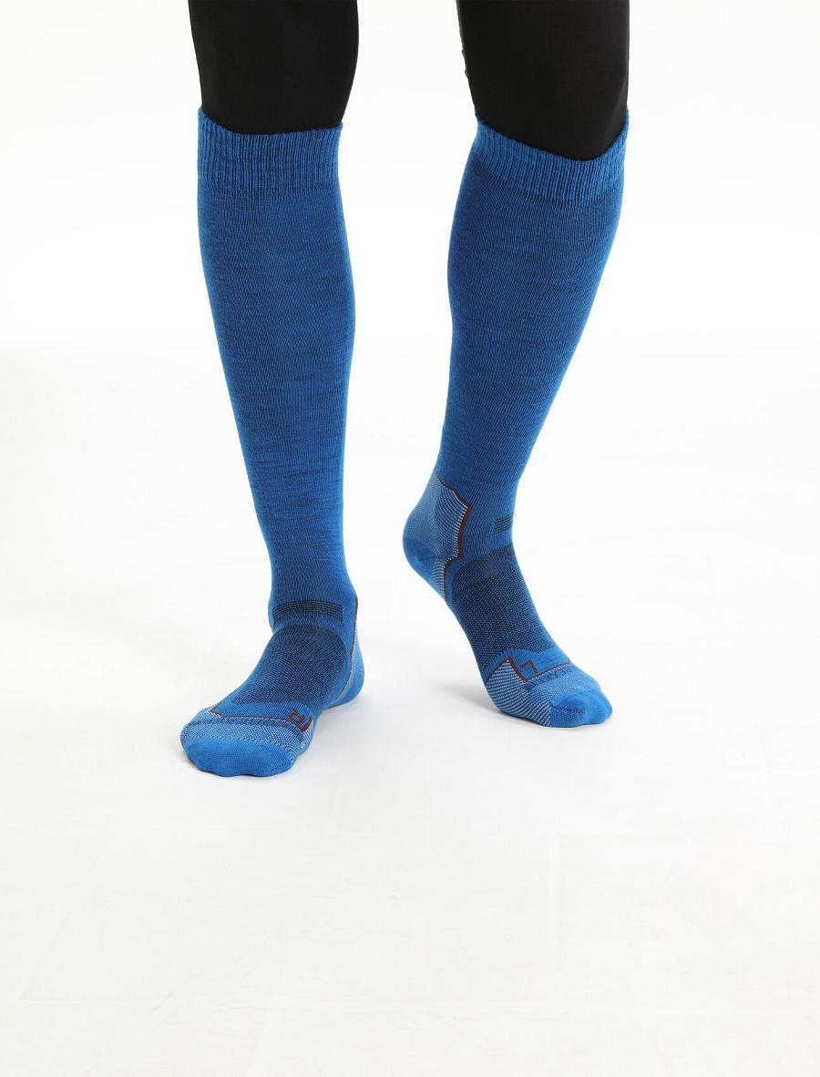 Lazurite / Espresso Men\'s Icebreaker Merino Ski+ Ultralight Over the Calf Socks | USA 1016FDNM